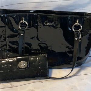 Coach Patent leather handbag and wallet set